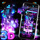 3D Firefly and Butterfly Glass Tech Theme icône
