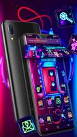3D Neon Music Glass Tech Theme Affiche