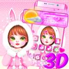 3D Pink Lovely Cartoon Girl Glass Tech Theme icône