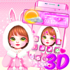 3D Pink Lovely Cartoon Girl Glass Tech Theme 아이콘