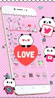 3D Gravity Cartoon Panda Love Red Heart Theme Affiche