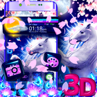 3D Unicorn Moon Night Glass Tech Theme icône