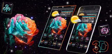 Rose Galaxy 3D Glass Tech Theme 🌹