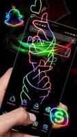 3D Neon Love Hand Theme Affiche