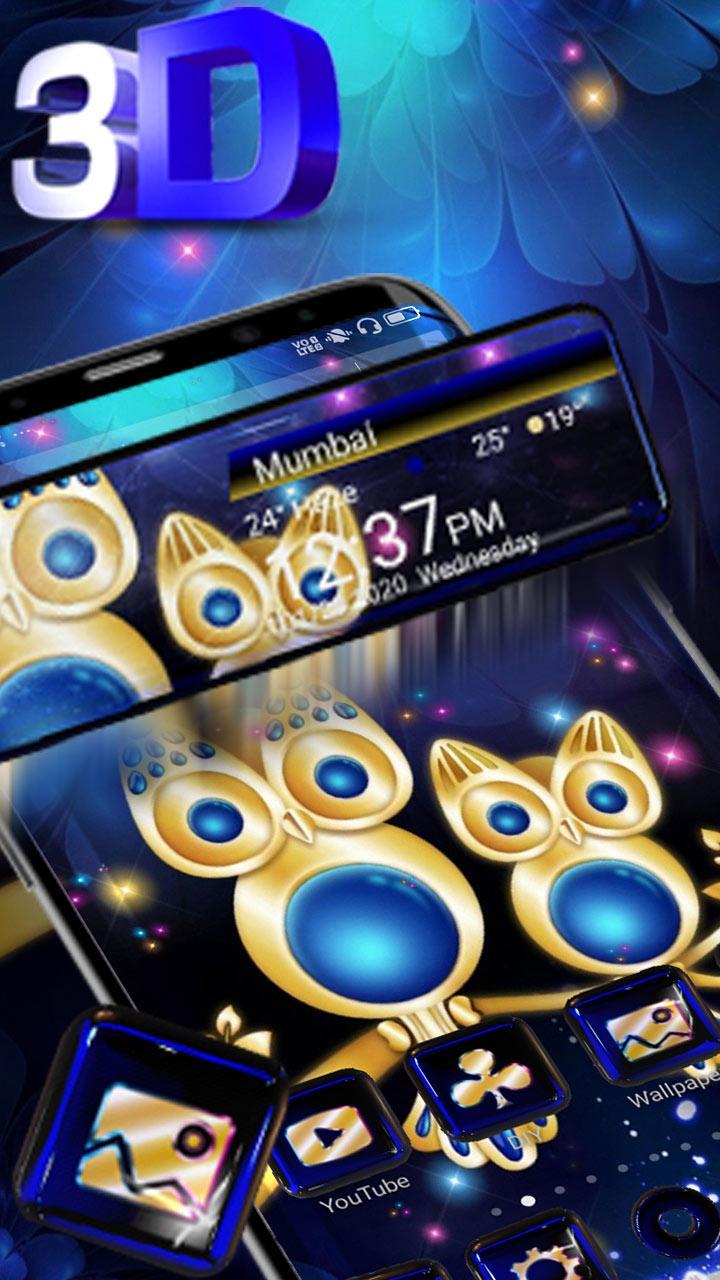 Cute Owl Golden 3d Glass Tech Theme For Android Apk Download - golden roblox bowler