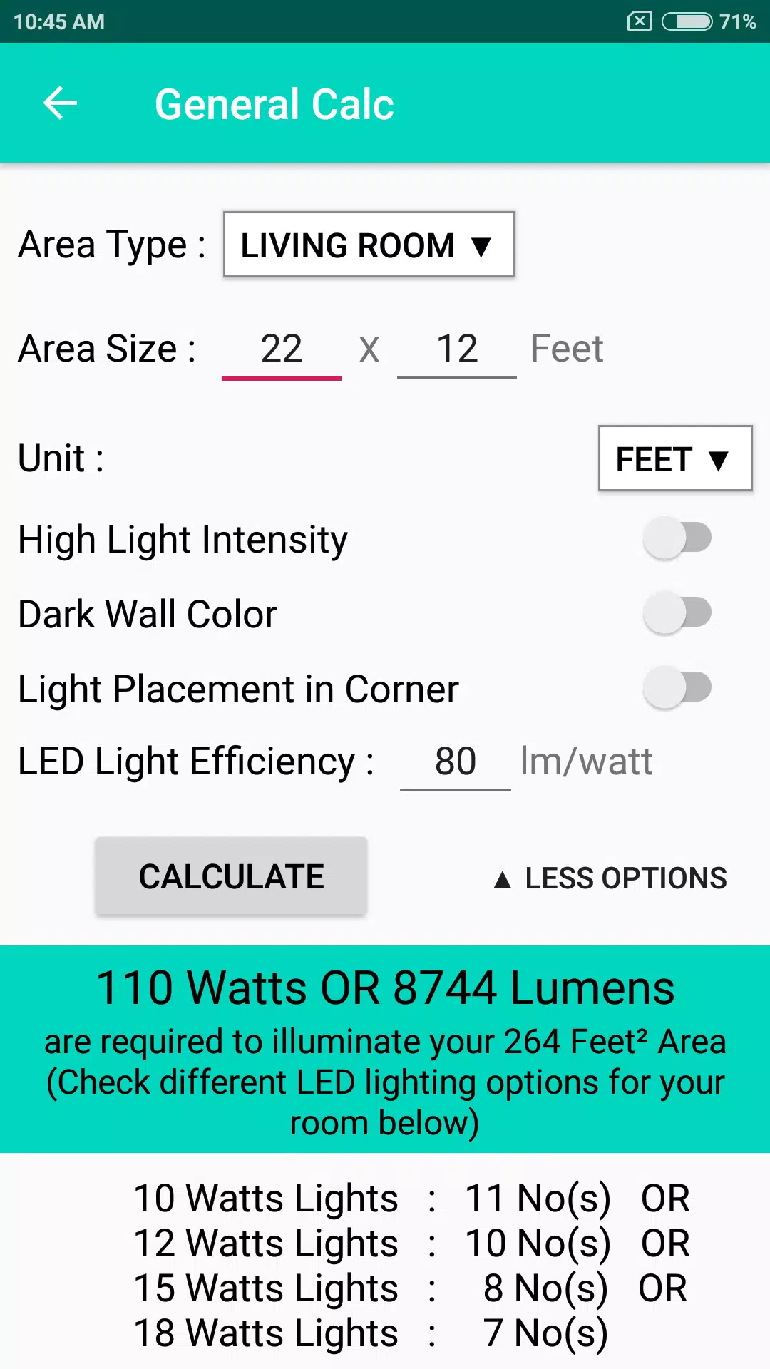 Descarga de APK de LED Light Requirement Calculator para Android