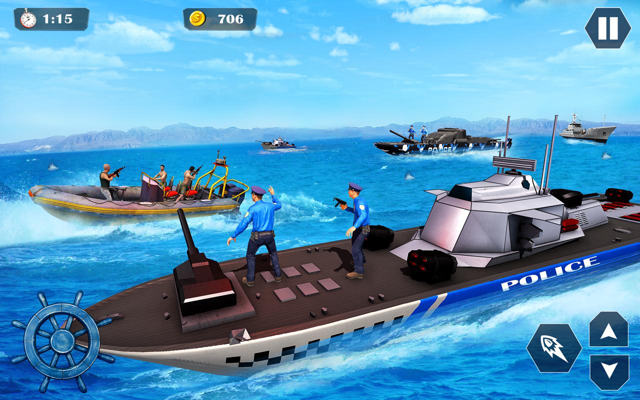US Police Cop Boat Chase Games captura de pantalla 7.