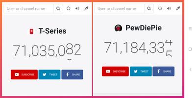 YT live subscriber compare:  PewDiePie vs t series ảnh chụp màn hình 1
