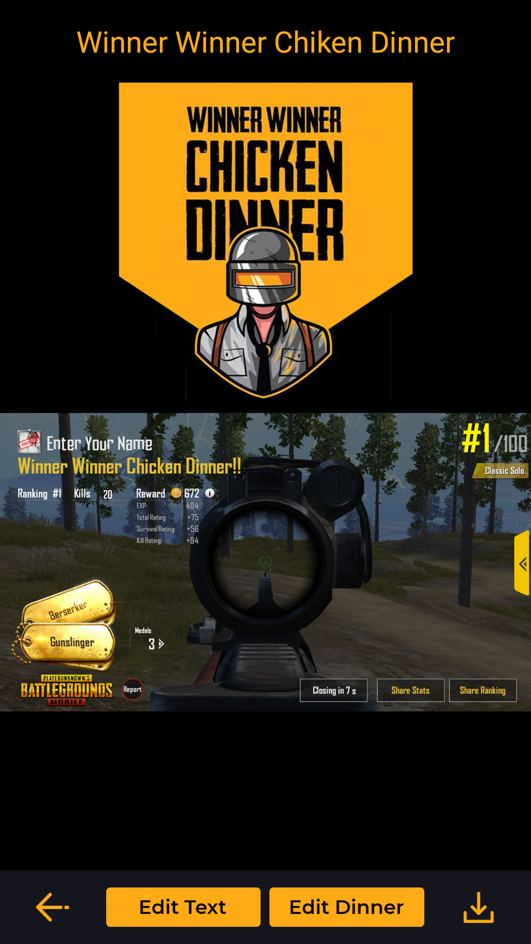 winner winner chicken dinner creator- for PUBG pour Android ... - 