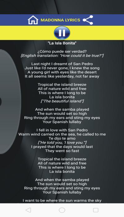 Madonna La Isla Bonita Lyrics Translation
