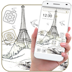 Paris city sketch theme icon