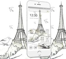 Paris city sketch theme poster