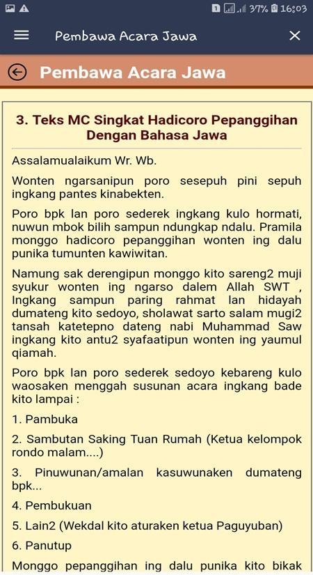 Contoh Contoh Teks Pembawa Acara Bahasa Jawa Singkat - tukaffe.com