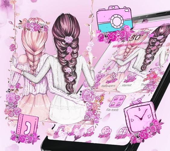 Pink Flower Girls Friendship Theme For Android Apk Download
