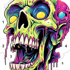 Skull Color, Color by Number Icon