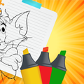 Mouse and Tom coloring cat