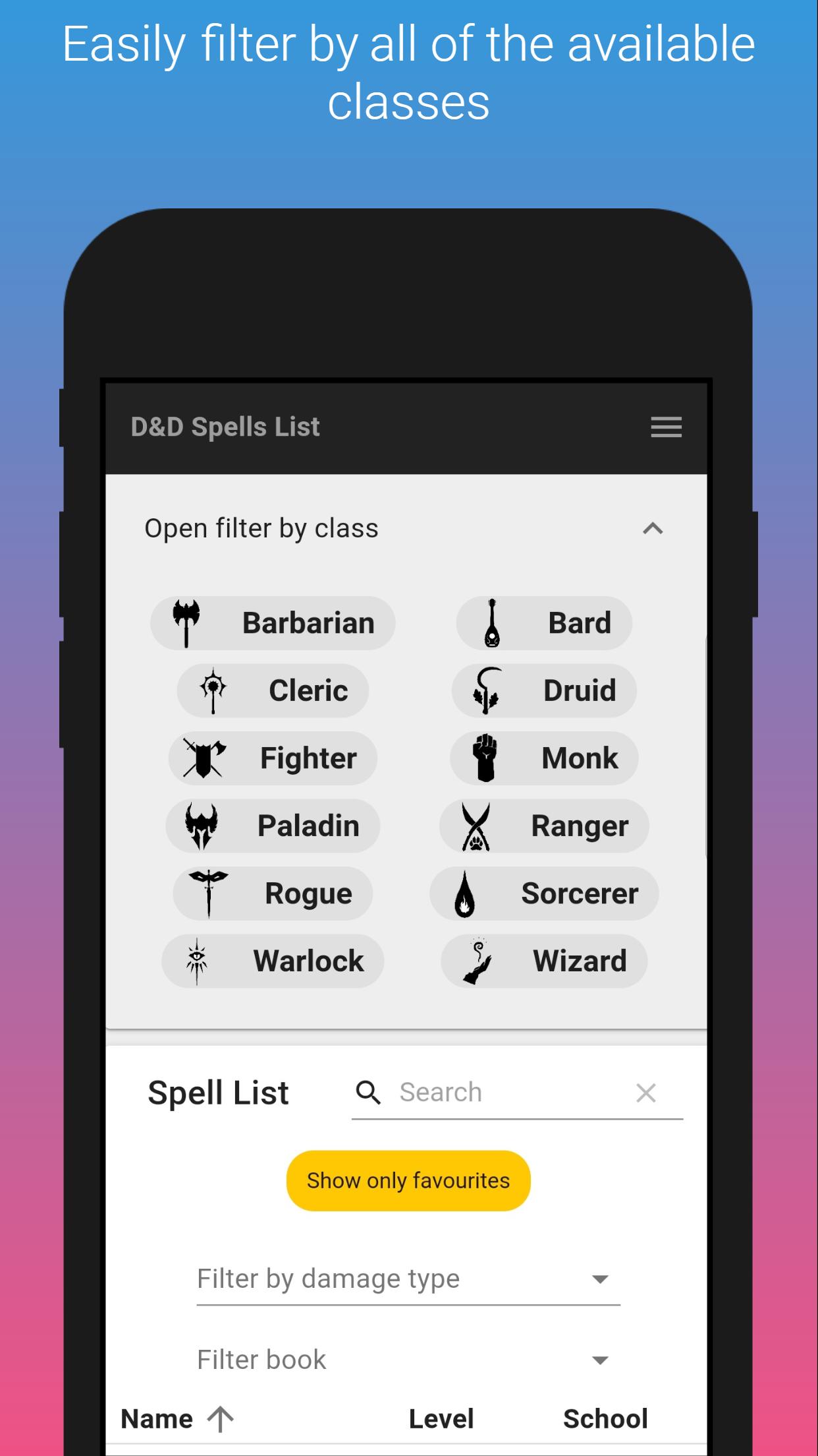 D&D Spells List for Android - APK Download