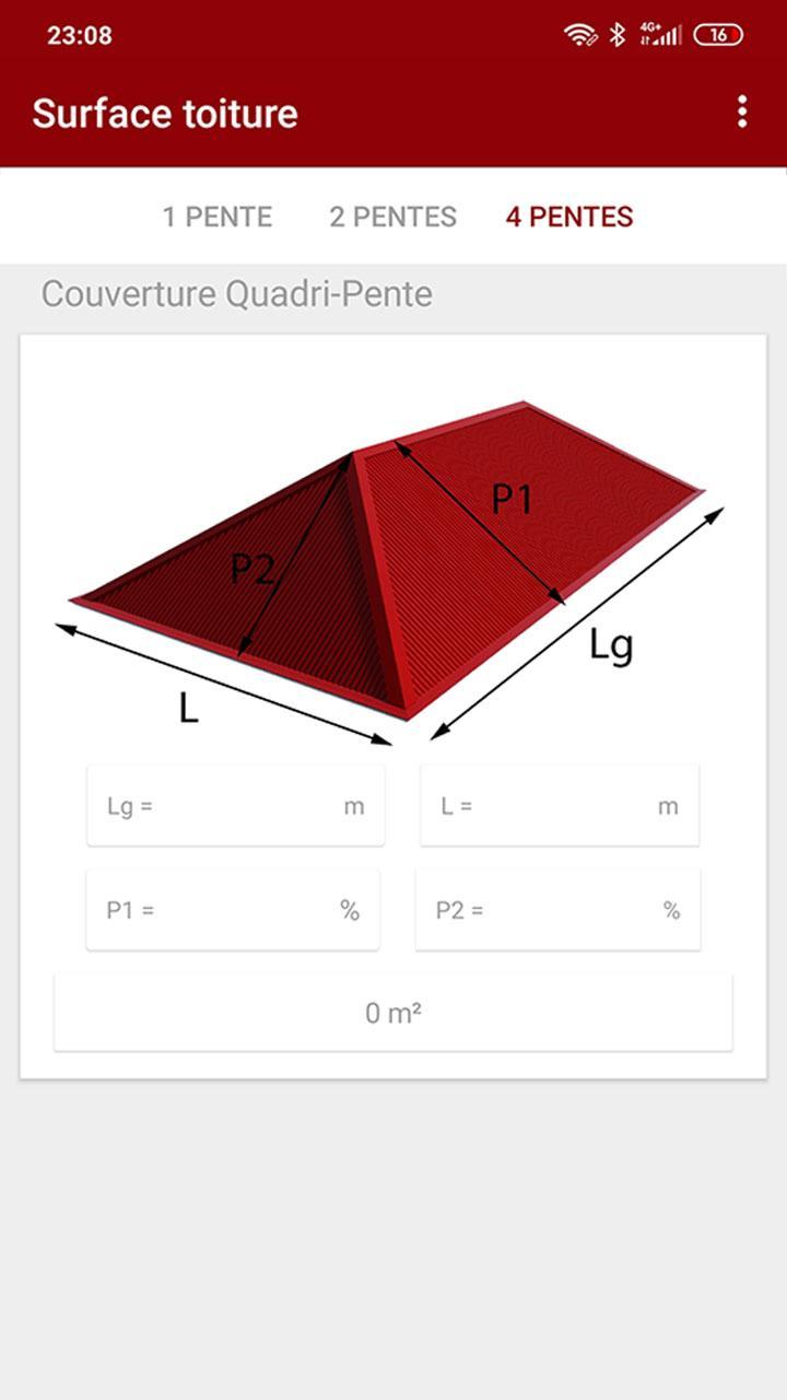 Simulateur Calcul Surface Toiture 4 Pans Calcul de surface toiture APK für Android herunterladen