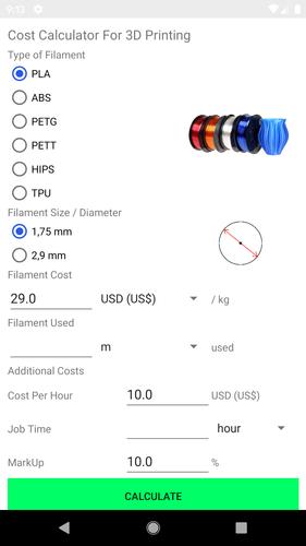 Filament Cost Calculator For 3d Printing For Android Apk Download