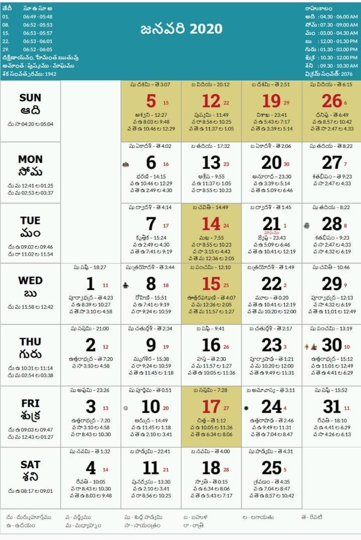 Telugu Calendar 2020 Dallas