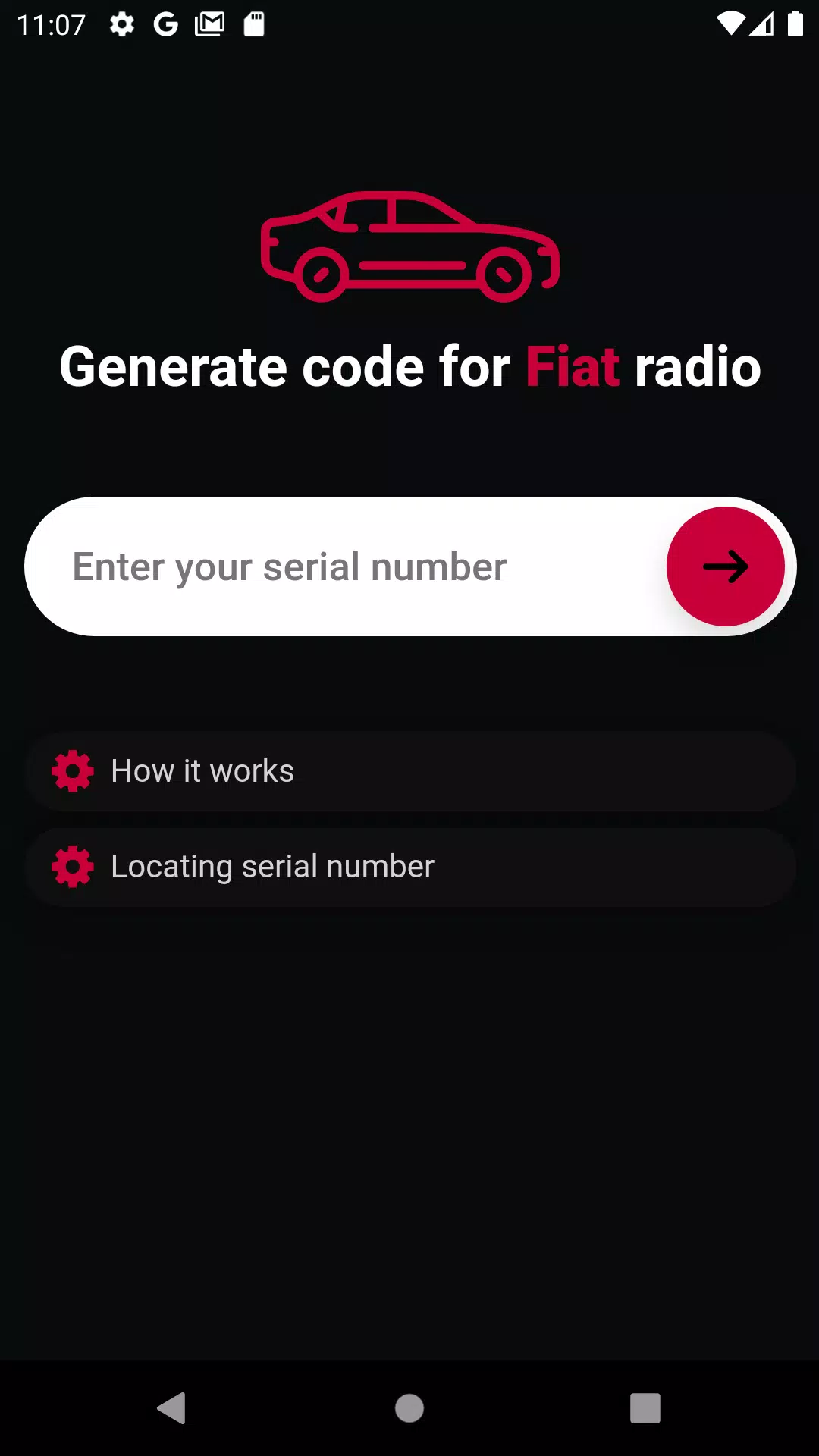 Fiat radio code generator APK für Android herunterladen