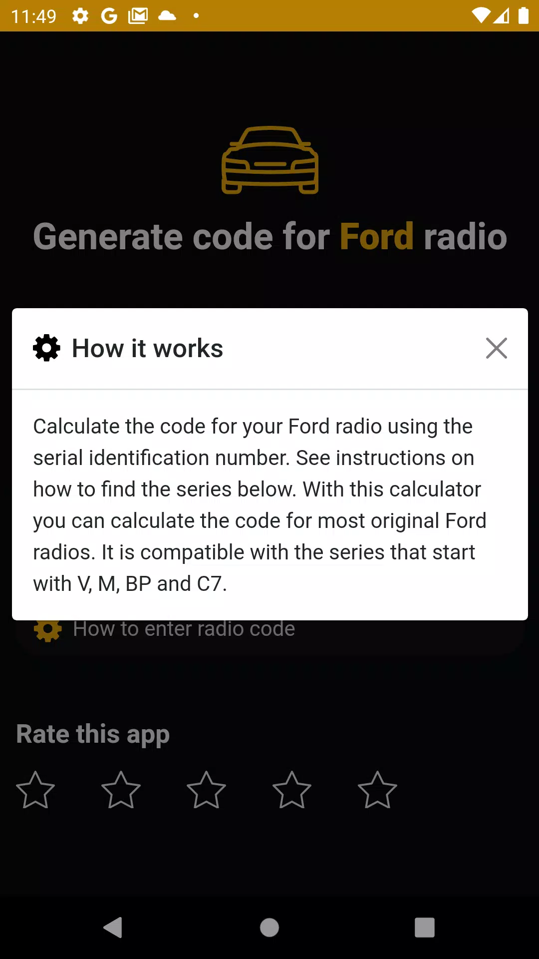 Ford radio code generator APK for Android Download