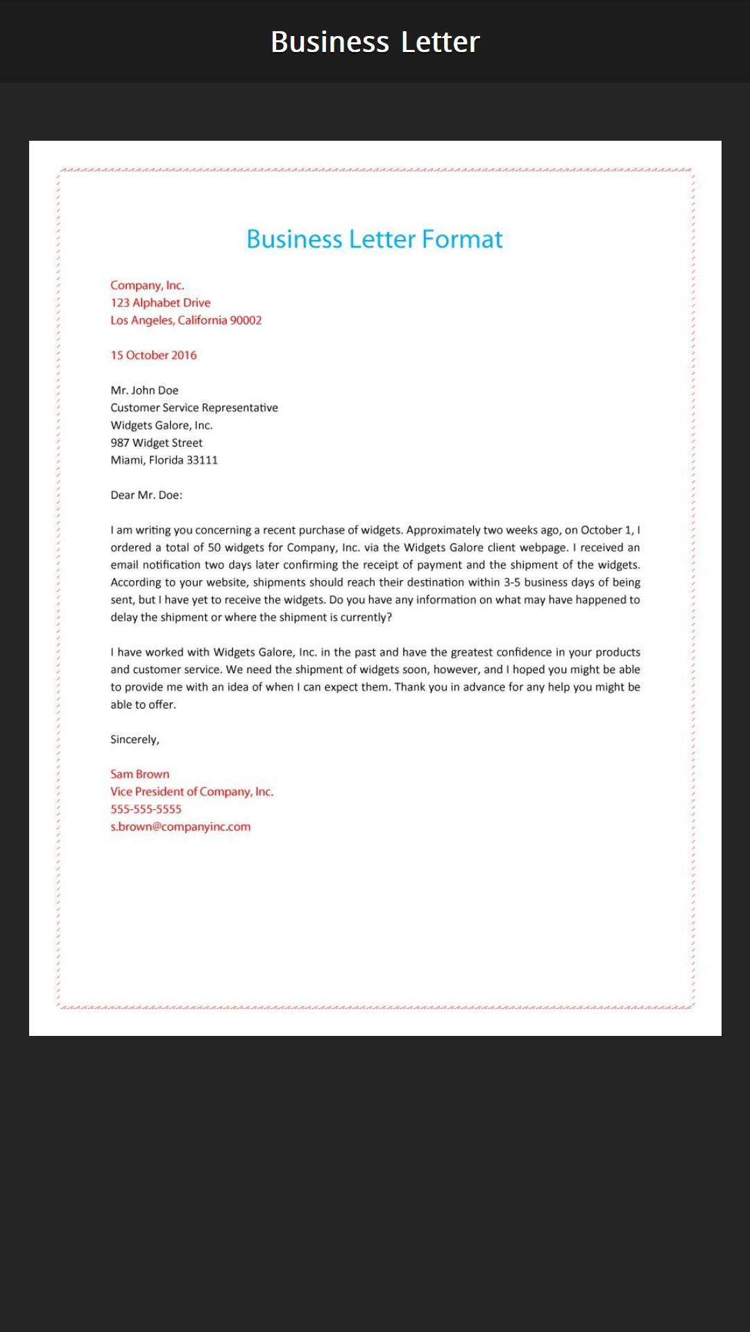 Official Letter Format - Letter Writing Sample for Android ...