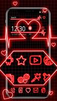 Neon red heart beat theme poster
