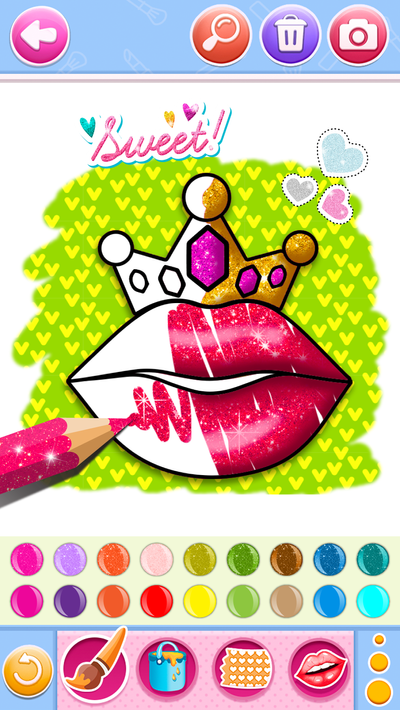 Glitter Lips with Makeup Brush Set coloring Game poster