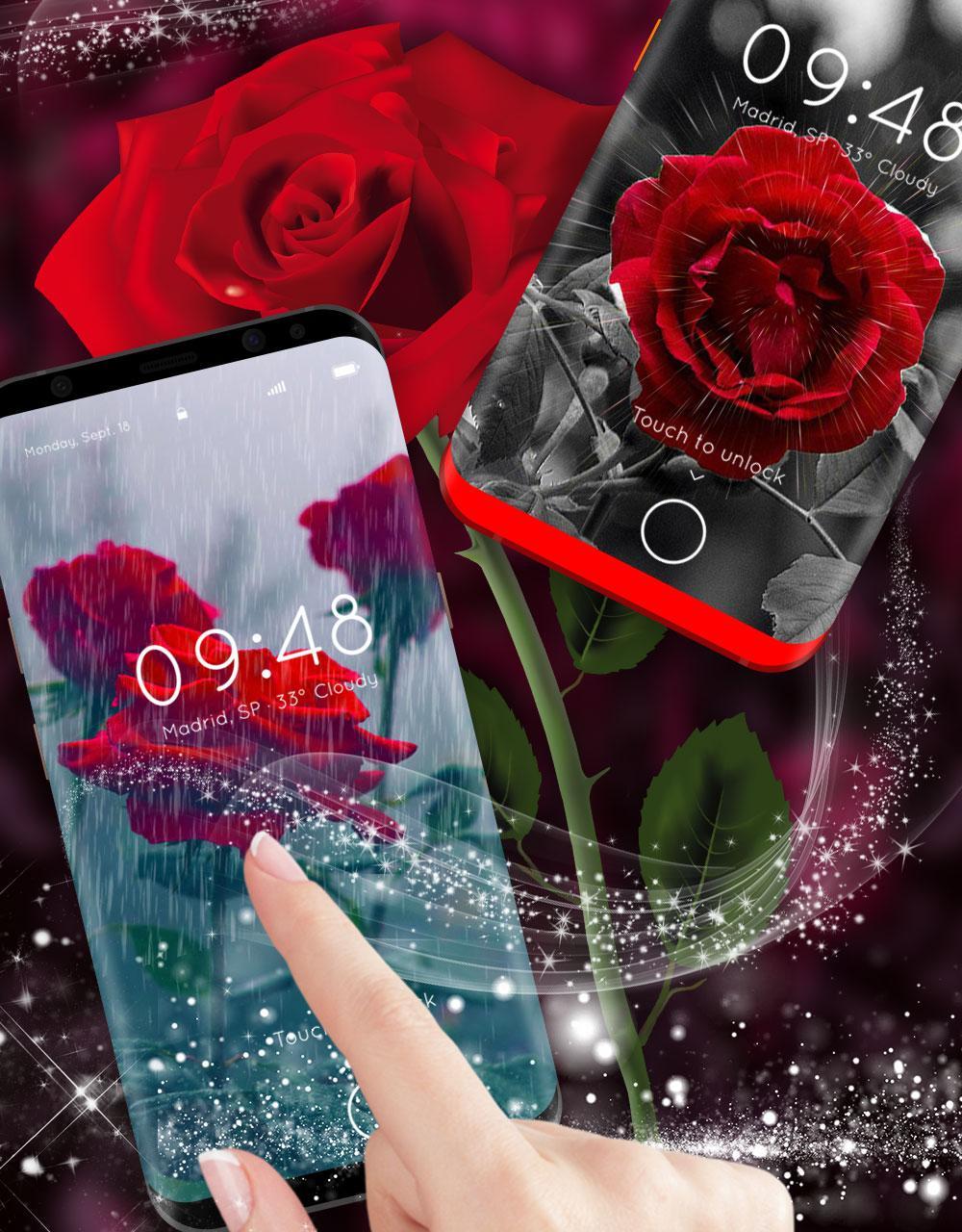 Android için Kırmızı Gül Canlı Duvar kağıdı 4K Gül HD Arka fon APK