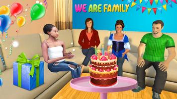 فتاة صحيفة أمي العاملة: ألعاب الأسرة الافتراضية الملصق
