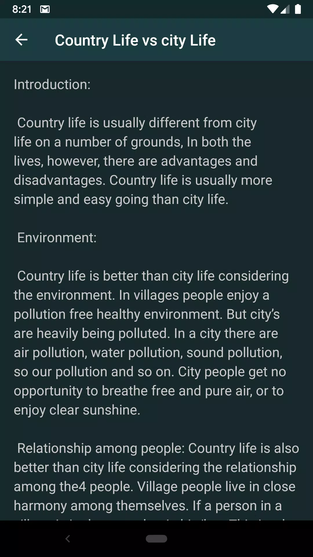 city life and country life paragraph