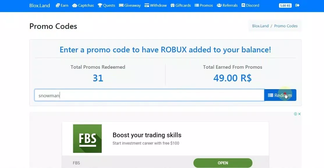 NEW PROMO** FREE ROBUX Promo code for BLOX.LAND! How to Earn From