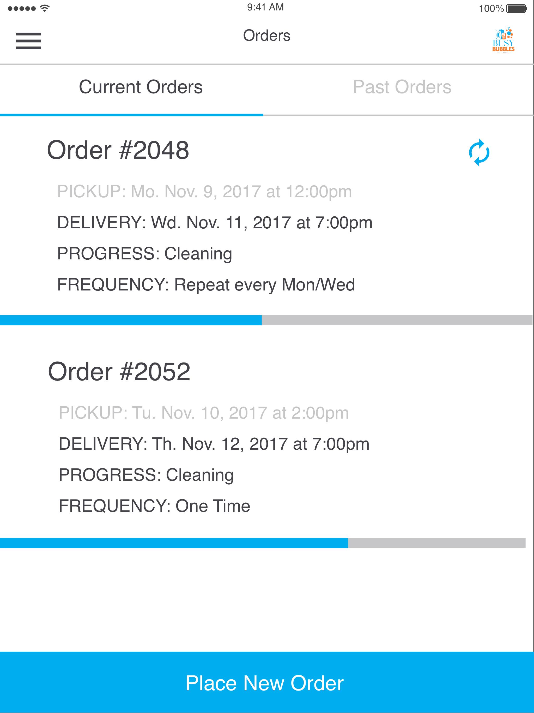 Current orders. App too busy 1 Bubble.