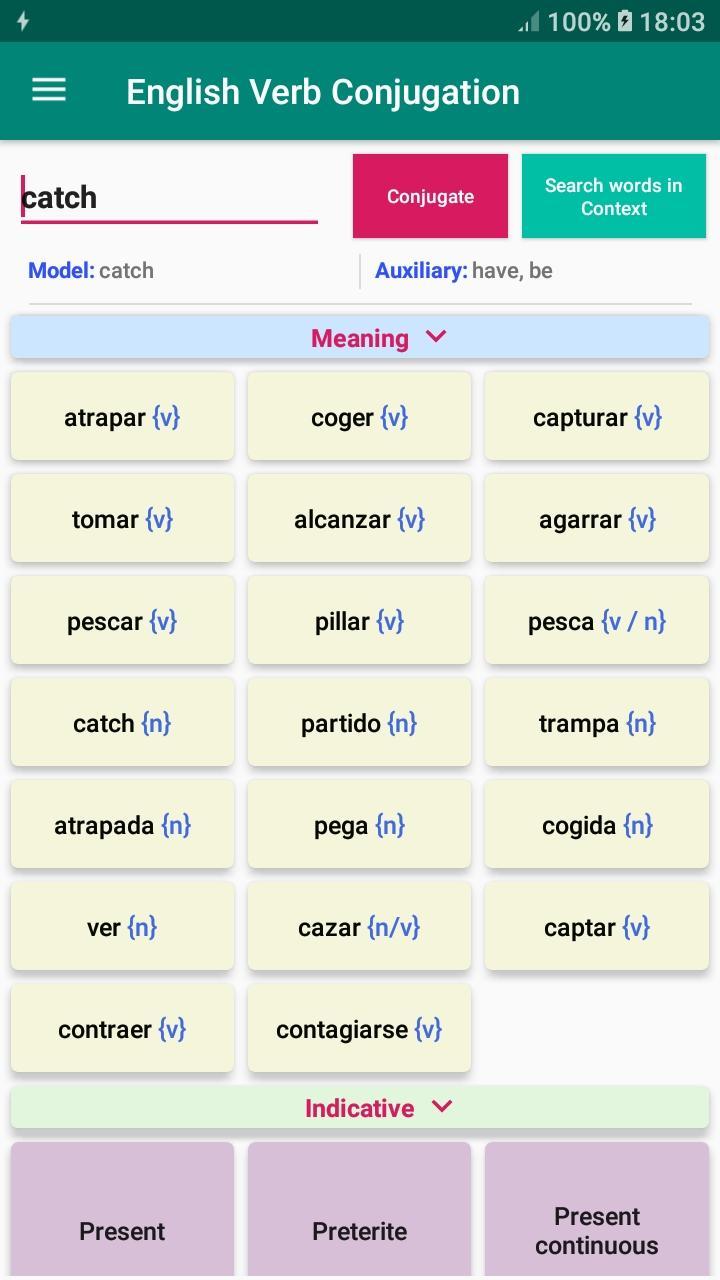 English verb conjugation- Conjugator- Translation for Android - APK