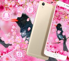 Sakura Pink Flower Bird Theme screenshot 1