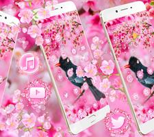 Sakura Pink Flower Bird Theme screenshot 2