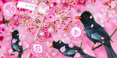 Sakura Pink Flower Bird Theme screenshot 3
