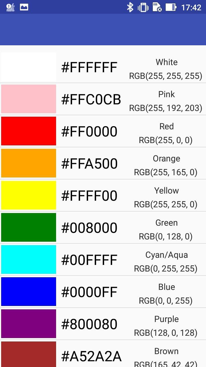 Rgb Color Codes Chart