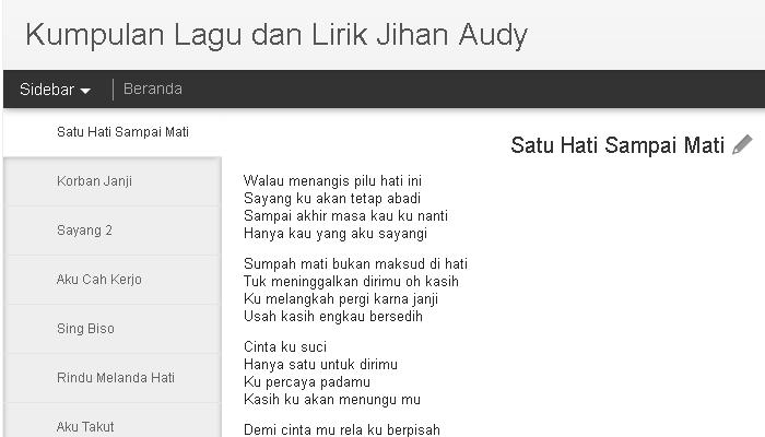 Lagu Satu Hati Sampai Mati Lirik - 100 Lagu Malaysia Thomas Arya Dan