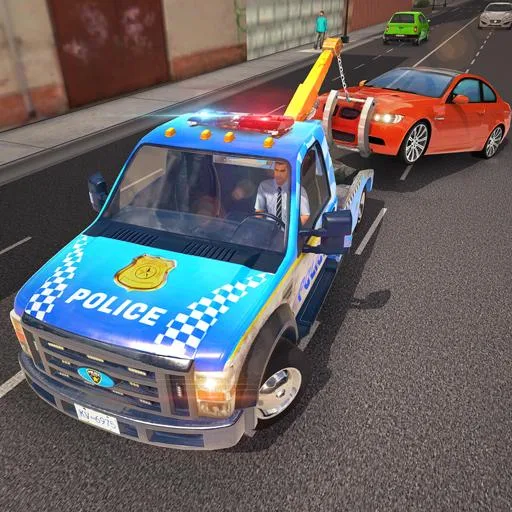 Police Tow Truck Driving Car