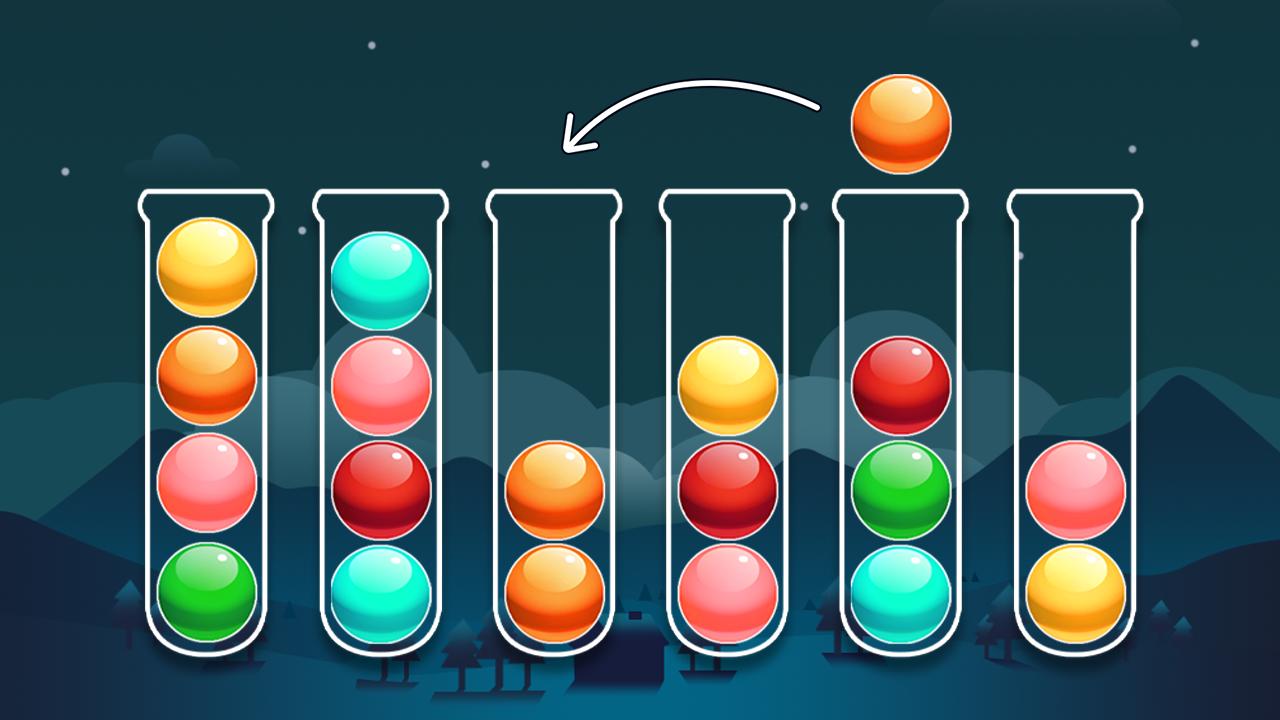Игра сортировка шариков по цветам в колбах