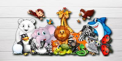 어린이 퍼즐, 동물 먹이주기, 영어 배우기 포스터