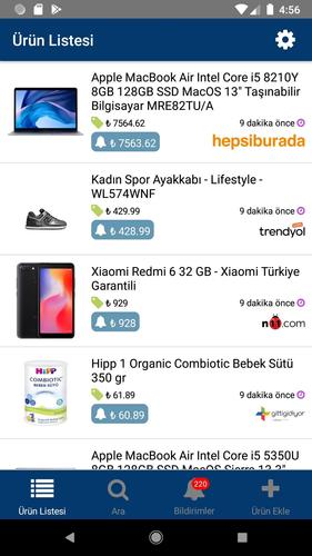 fiyat takip anlik bildirimler for
