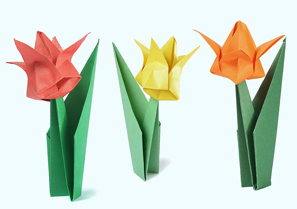 Тюльпаны из бумаги легкие для детей. Оригами цветок тюльпан. Объемные тюльпаны. Конструирование тюльпан. Объемный тюльпан оригами.