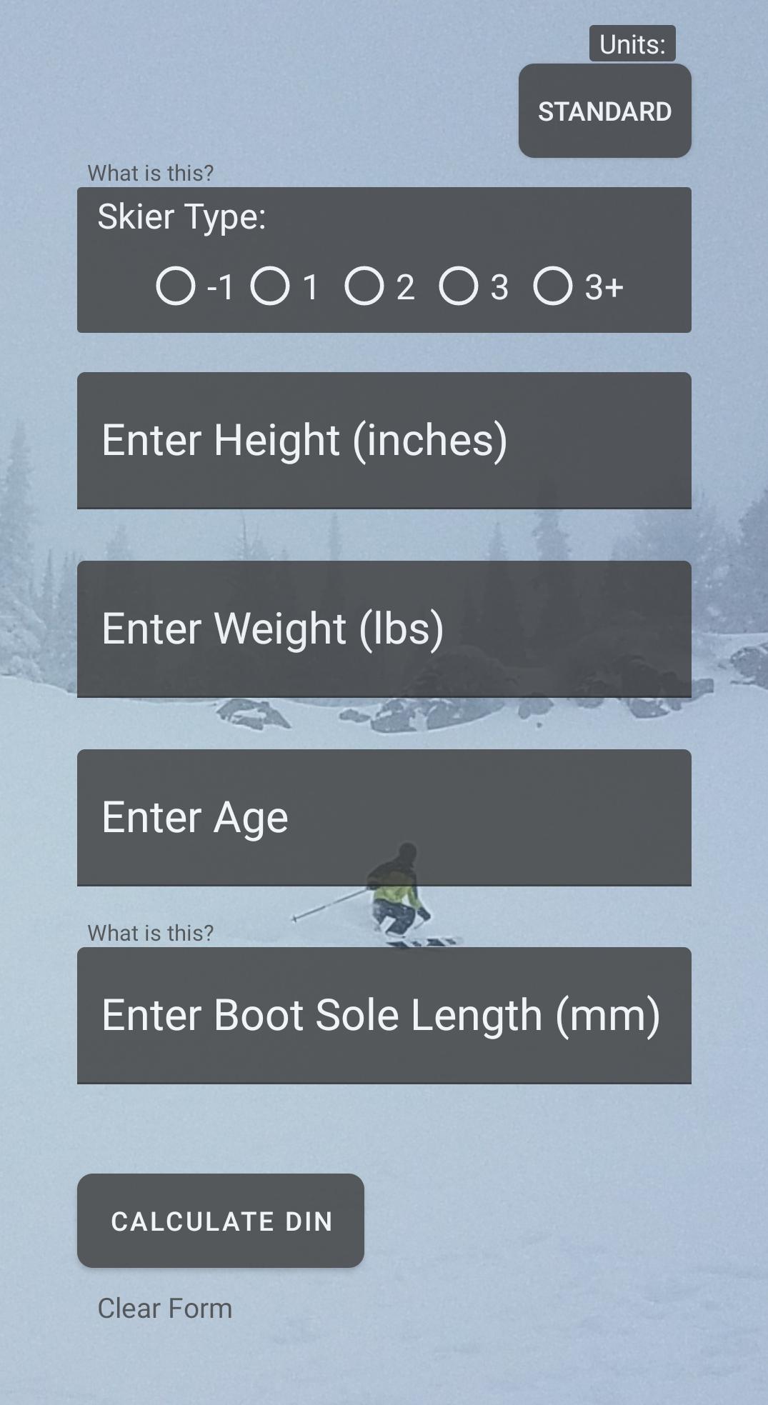 Ski Binding Din Calculator APK pour Android Télécharger