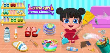 Wenig Mädchen Zuhause Reinigung Unordentlich Haus