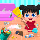 Little Girl Home Cleaning Messy House icon