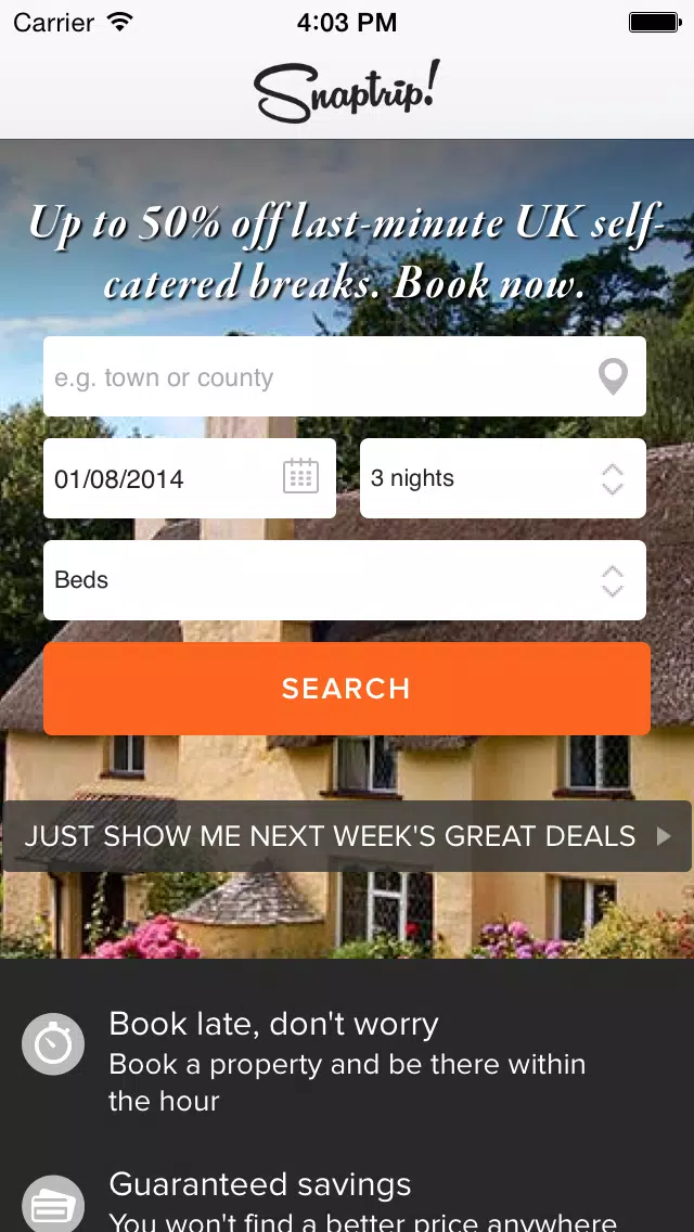 Snaptrip -Last minute cottages APK pour Android Télécharger