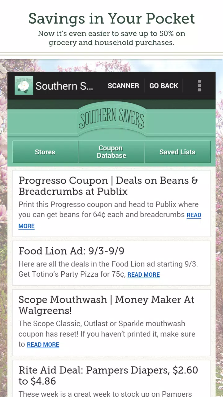 Southern savings coupon database